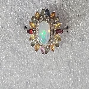 Ethiopian Welo Opal Multi Sapphire Cluster Ring 2.65ctw